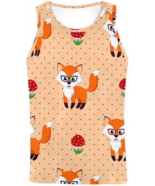 Undershirts Men's Muscle Gym Workout Training Sleeveless Tank Top Cute Forest Animals and Leaves - Multi3 - C719DLQKG6I