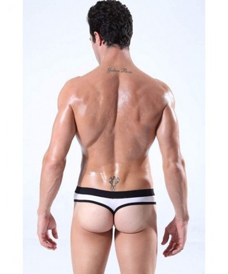 Briefs Men's Sexy Breathable Bikini Cotton Thongs Briefs - White - C418A8C75MO