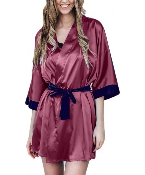Robes Women's Bathrobe- Women Faux Silk Satin Kimono Robe Lace Bathrobe Lingerie Pajamas Dressing Gowns for Women Home Bathro...