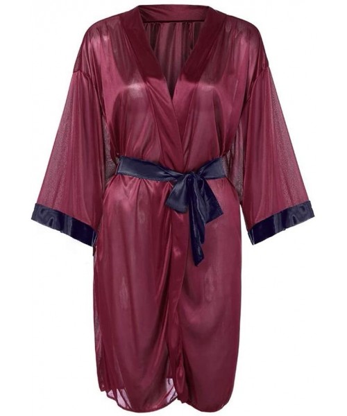 Robes Women's Bathrobe- Women Faux Silk Satin Kimono Robe Lace Bathrobe Lingerie Pajamas Dressing Gowns for Women Home Bathro...