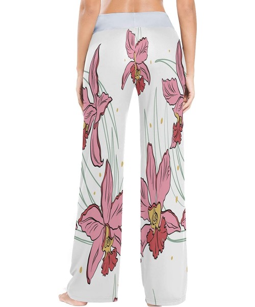 Bottoms Women's Comfy Casual Pajama Pants Pink Orchids Drawstring Palazzo Lounge Pants Wide Leg - Multicolor - CV19CSSAL9L