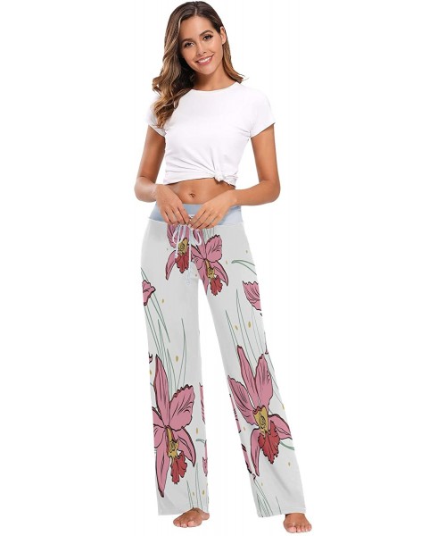 Bottoms Women's Comfy Casual Pajama Pants Pink Orchids Drawstring Palazzo Lounge Pants Wide Leg - Multicolor - CV19CSSAL9L