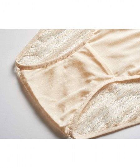 Panties Womens Silk Panty Briefs Lace Underpants Sexy Sheer Underwear - Nude - C218KNTC655