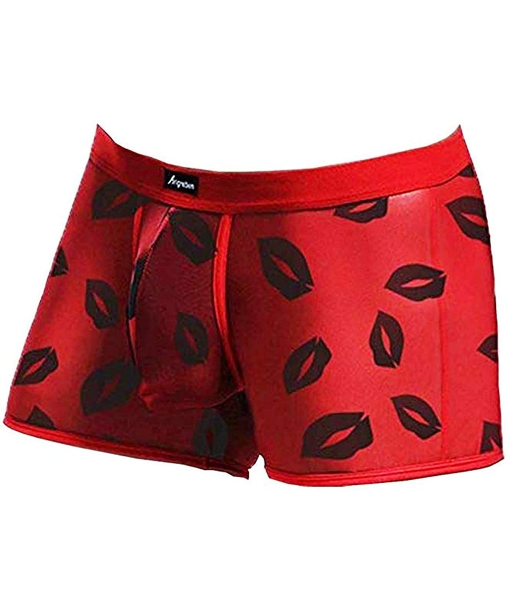 Boxer Briefs Men's Underwear Sexy Mesh Breathable Boxer Briefs Low Rise Cool Boxers Pack Set - Style 6 Red/Lips 1 Pcs - CH18Q...