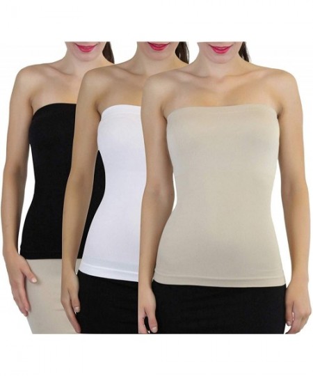 Camisoles & Tanks Women's Sexy Sleek & Slimming Layering Bandeau Strapless Tube Top - 3 Pack - Black/White/Beige - CX17WY5W69G