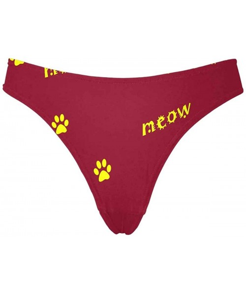 Panties Women's Meow Paw Prints High Cut Low Waist Thong Underwear Briefs - C318OYSZDX4