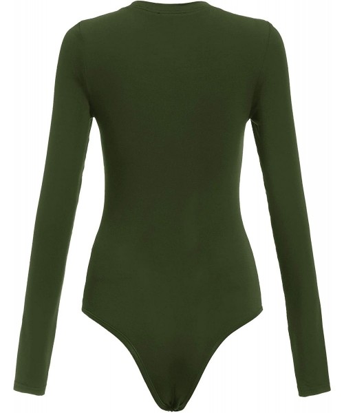 Shapewear Women's Crew Neck Bodycon Leotard Top Long Sleeve Bodysuit - Army Green - CF18IDDICYR