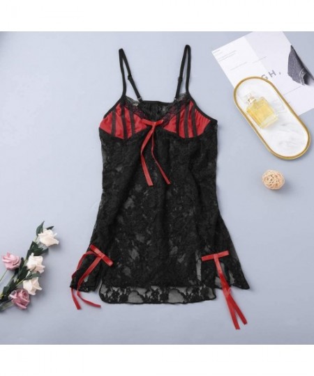 Baby Dolls & Chemises Womens Sleepwear-Lace Off-Shoulder Strapless Lingerie-Mesh Chemise Bow Babydoll Nightdress Plus Size - ...