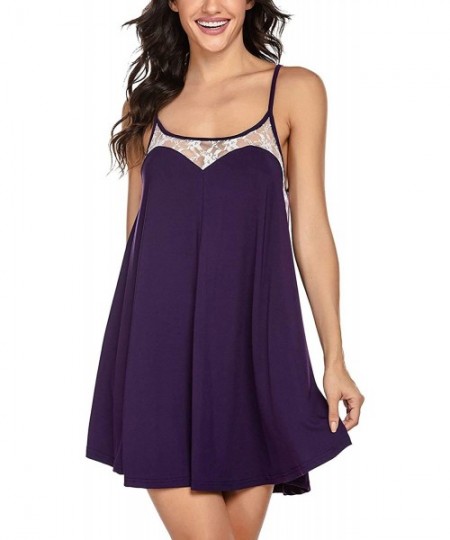 Nightgowns & Sleepshirts Women's Cami Babydoll Chemise Lace Lounge Wear Sleepwear Slip Dress Sleeveless - Purple - CS19DQCE98G
