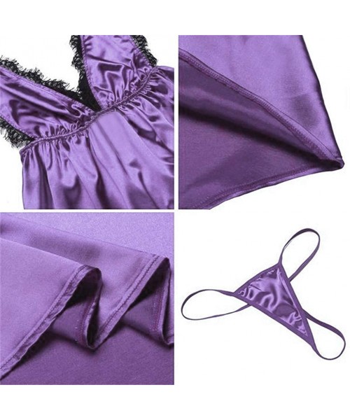 Nightgowns & Sleepshirts Women's Plus Size Sexy Lace Sleepwear Open Back Lingerie V Neck Underwear Nightdress - Purple - CF18...