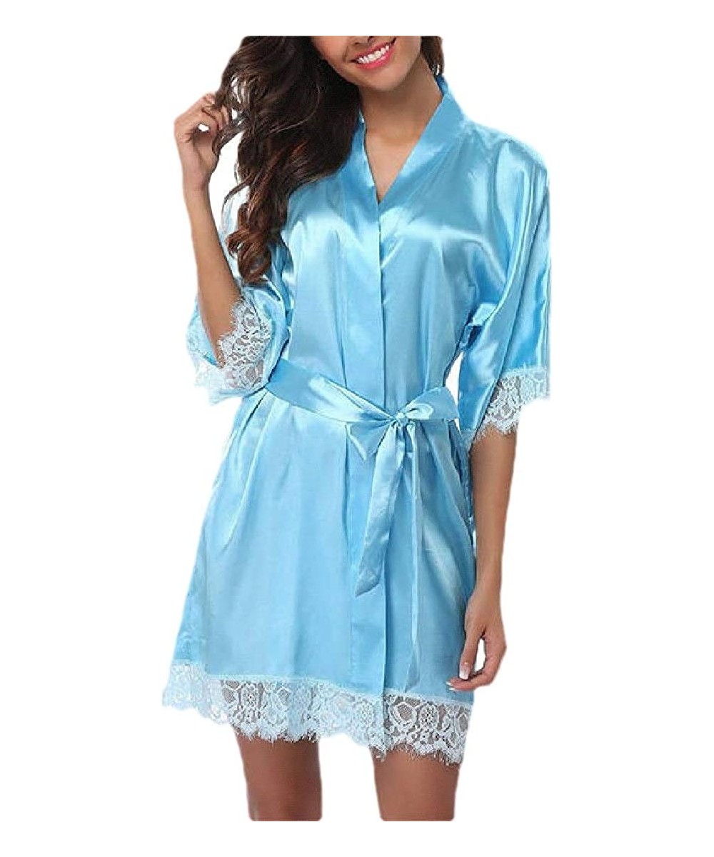 Robes Womens Kimono Decor Robe Sleepwear Soft Floral Lace Bathrobe Short Nightgown - 8 - CY19D426Z4E