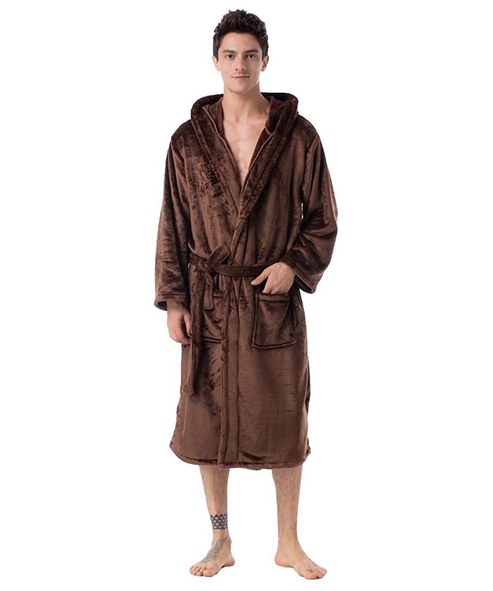 Robes Unisex Plush Warm Fleece Bathrobe Long Robes Housecoats Sleepwear - Coffee - CD193N65YAL