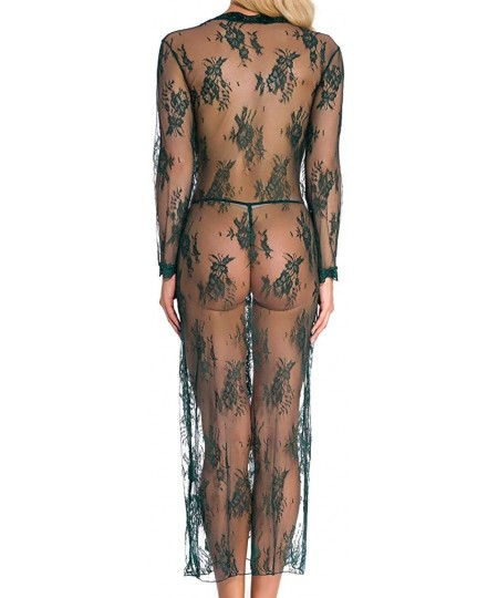 Accessories Women Sexy Long Lace Dress Sheer Gown See Through Lingerie Kimono Robe Swimsuit Cover Up - Green - C518AGQMECU