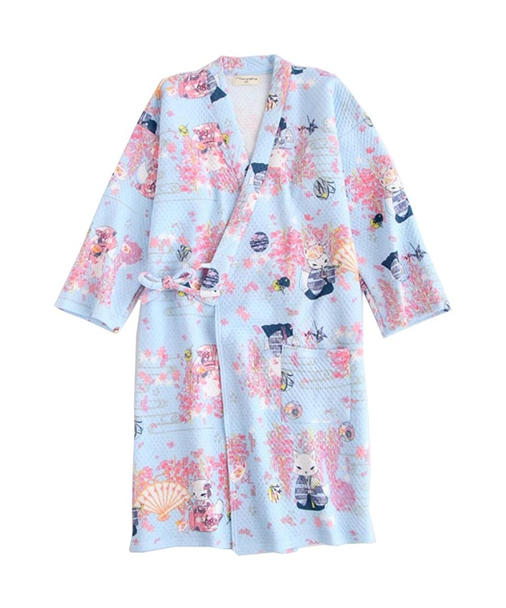 Robes Japanese Women's Robe Cotton Dressing Gown Kimono Pajamas Nightgown in Size Large - Color-913 - C518CHDW07M