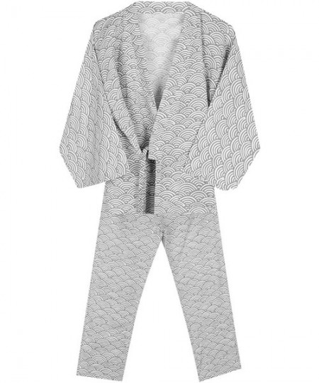 Robes Kimono Robe for Both Men and Women Bathrobe Sleepwear Nightgown Unisex - Light Grey Wave Set - CY18ZEKWZN8