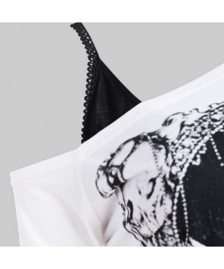 Thermal Underwear Womens Strapless Off Shoulder Long Sleeve Cat Duke Print Gothic Vest Two Piece Ladies Skew Neck T-Shirt Cam...