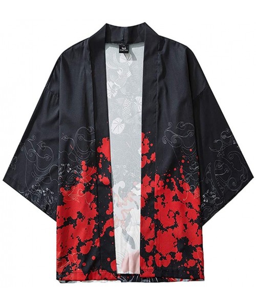 Robes Kimono for Men- Men Kimono Floral Open Front Cardigan Cover Up Shawl Collar Unisex Robe Jackets Drape Cape Coat - Black...