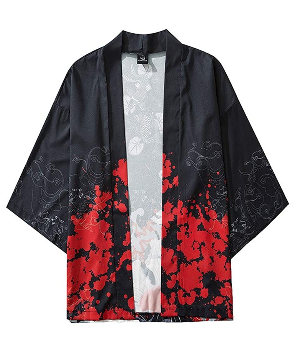 Robes Kimono for Men- Men Kimono Floral Open Front Cardigan Cover Up Shawl Collar Unisex Robe Jackets Drape Cape Coat - Black...