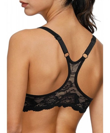Bras Womens Underwired Padded Push Up Front Closure Racerback Bras T-Back with Lace - Black - CR1930OT5O2