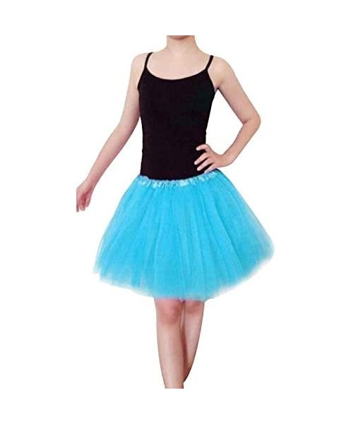 Slips Women's 1950S Short Tulle Petticoat Ballet Bubble Tutu Dance Half Slip Skirt Puffy Sky Blue - CI192D3320M