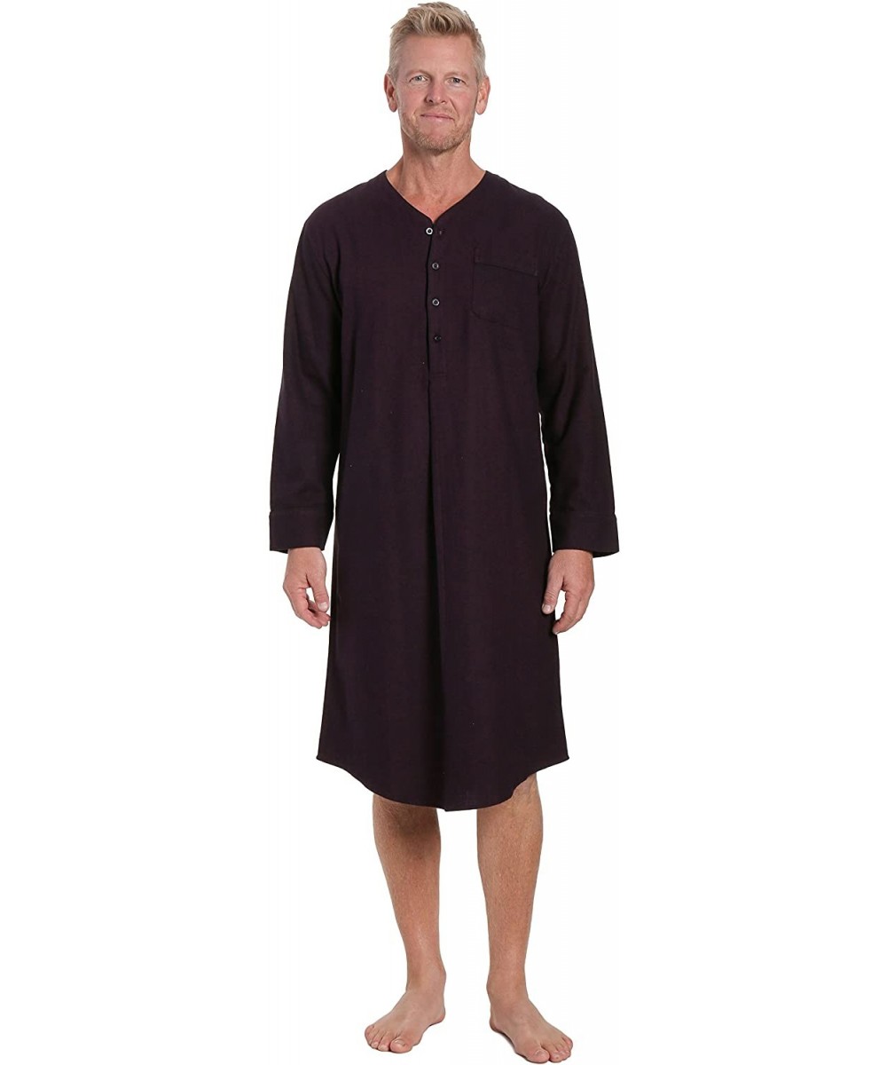Sleep Tops Mens Nightshirt - 100% Cotton Flannel Mens Nightshirts for Sleeping - Herringbone Fig/Black - CK17AA7DTEA