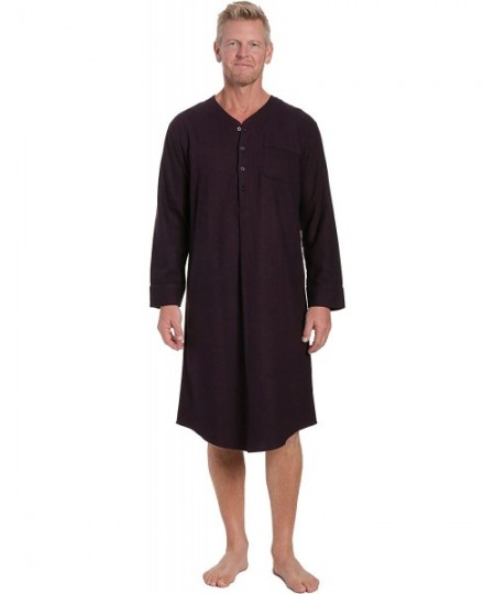 Sleep Tops Mens Nightshirt - 100% Cotton Flannel Mens Nightshirts for Sleeping - Herringbone Fig/Black - CK17AA7DTEA