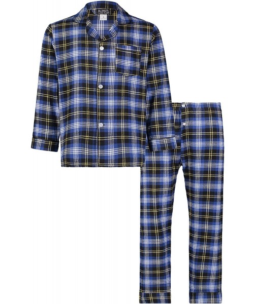 Sleep Sets Men's Pajamas Set Long Sleeve Pajama Plaid flannel Pajama - Blue Plaid - CR194E99IMG