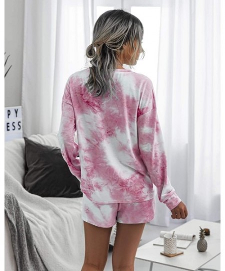 Sets Womens Tie Dye Loungewear Sets Long Sleeve Tops Pajamas Sets Sleepwear Night Shirt - 67 Pink White - CB1999N55NM