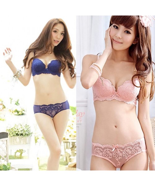 Bras Cup A B C M76 Women Push Up Bra Embroidered Lace Bra and Panty Set Outfits Underwear Suits - Dark Blue - C811TS76IAD