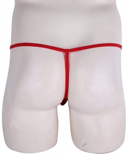 G-Strings & Thongs Men's Sheer Mesh See Through Low Rise Bulge Pouch G-String Thong T-Back Underwear - Red - CU19DCWSYRX