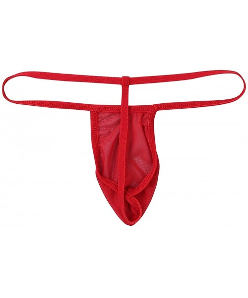 G-Strings & Thongs Men's Sheer Mesh See Through Low Rise Bulge Pouch G-String Thong T-Back Underwear - Red - CU19DCWSYRX