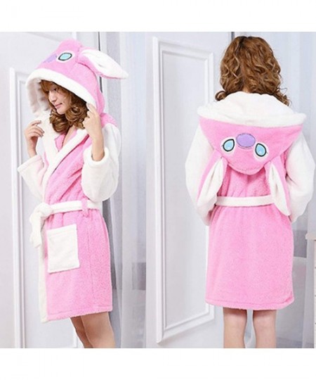 Robes Women's Animals Hooded Short Bathrobe Plush Critter Nightwear - Pink(stitch) - CR18KS0M337