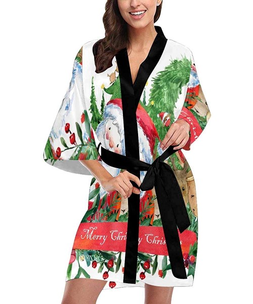 Robes Custom Skeleton Hand Holding Red Rose Women Kimono Robes Beach Cover Up for Parties Wedding (XS-2XL) - Multi 3 - C0194U...