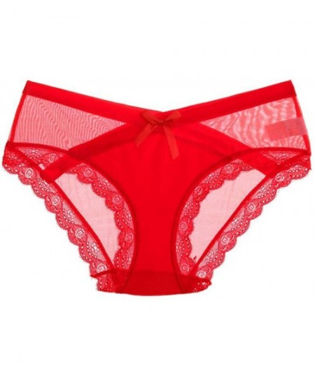 Panties Women Sexy Lace Mesh Underwear Soft Ultra-Thin T-Back Briefs Transparent Low Waist Panties - Red - CJ192Y6C6S8
