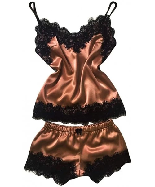 Bottoms Women's Spaghetti Strap Sleepwear Sexy Lace Lingerie Temptation Babydoll Underwear Nightdress - Brown-3 - CX192TU0LQ4