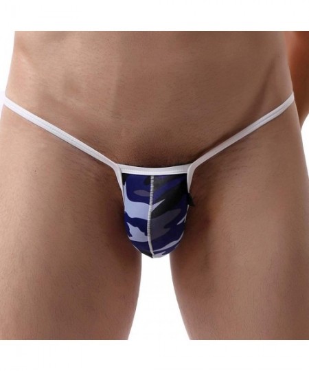 G-Strings & Thongs Mens Low Rise Bulge Pouch Micro Panties G-String Thongs Bikini Briefs Lingerie Underwear - Camouflage - CZ...