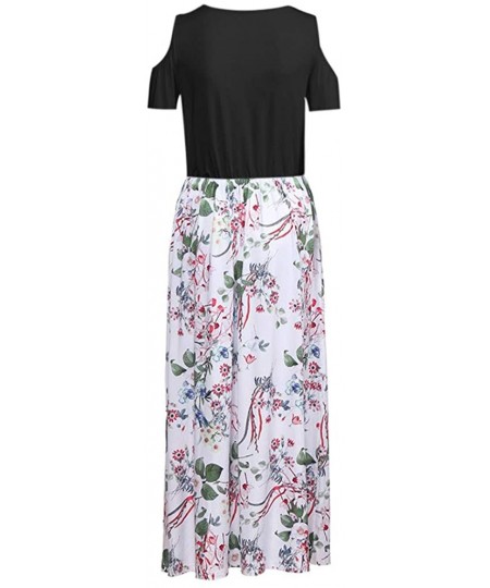 Panties Dresses for Womens- Cold Shoulder Pocket Floral Print Elegant Maxi Short Sleeve Casual - 4952white - CL18QNTKZ8K