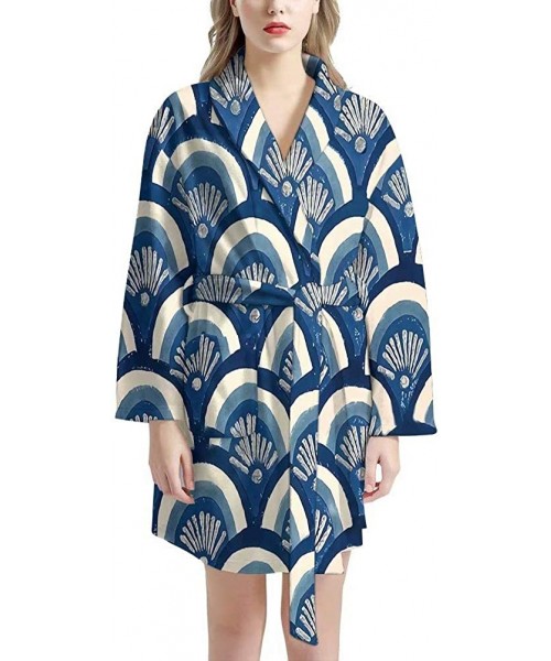 Robes Women's Bathrobe Long Sleeves Sleepwear with Pockets Girls Soft Pajama Tie Knee Length Wedding Robe - Wave - C11977IWZRH