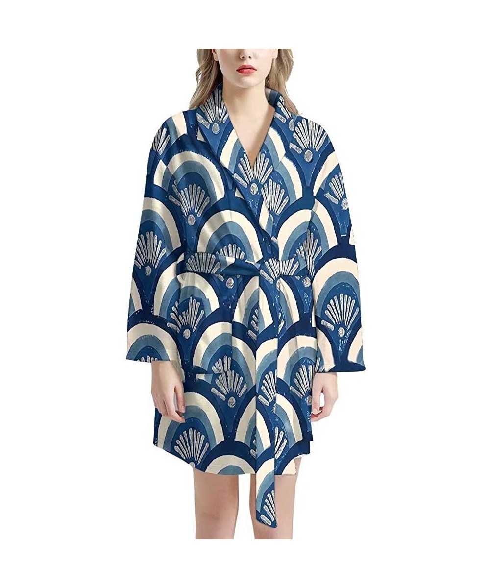 Robes Women's Bathrobe Long Sleeves Sleepwear with Pockets Girls Soft Pajama Tie Knee Length Wedding Robe - Wave - C11977IWZRH