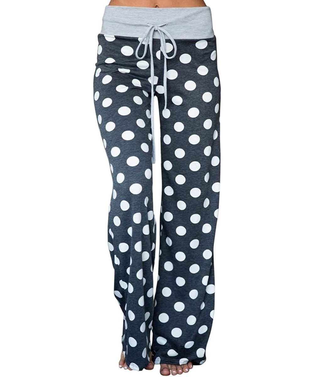 Bottoms Women's Comfy Casual Pajama Pants Floral Print Drawstring Palazzo Lounge Pants Wide Leg - Grey Blue - CY18IM7GWKA