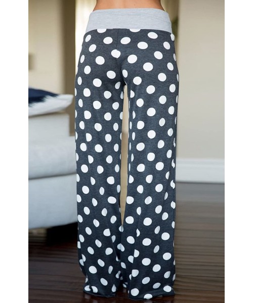 Bottoms Women's Comfy Casual Pajama Pants Floral Print Drawstring Palazzo Lounge Pants Wide Leg - Grey Blue - CY18IM7GWKA