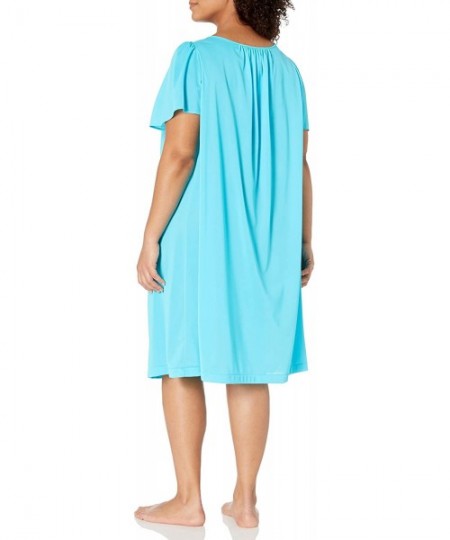 Nightgowns & Sleepshirts Women's Plus-Size Petals 3/4 Sleeve 41 Inch Waltz Coat - Turquoise - CY12KSTDSBH