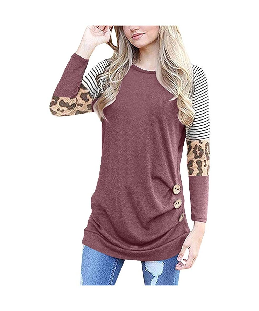 Baby Dolls & Chemises Color Block Tunic Tops for Women-Long Sleeve Leopard T-Shirt-Casual Comfy Stripe Round Neck Loose Blous...