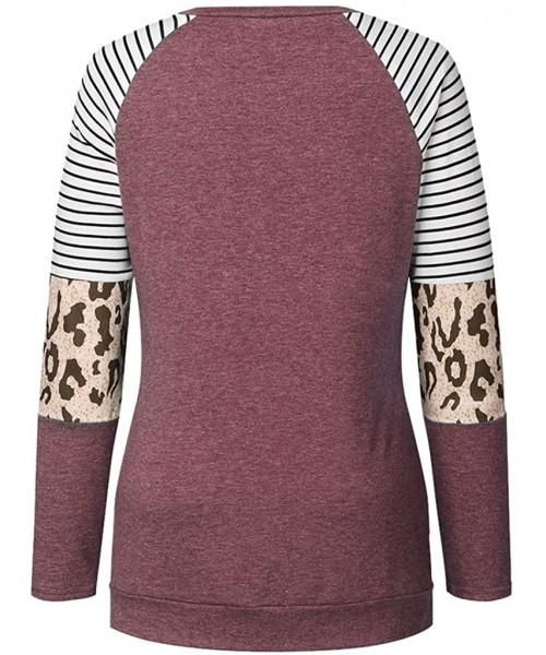 Baby Dolls & Chemises Color Block Tunic Tops for Women-Long Sleeve Leopard T-Shirt-Casual Comfy Stripe Round Neck Loose Blous...