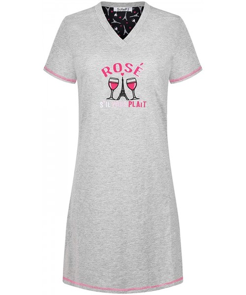 Sets Women's Printed Short Sleeve Pure Cotton Sleepwear Nightgown - Heather Gray5 - CH19D7DT7RZ