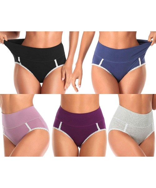 Panties Womens Underwear High Waist Cotton Underwear No Muffin Soft Full Coverage Ladies Brief Panties - Multicoloured-5pack ...