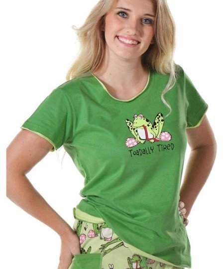 Sets Fitted Pajamas for Women- Cute Pajama Pants and Top Set- Separates - Toadally Tired Pajama Shirt - C51189VMQFB