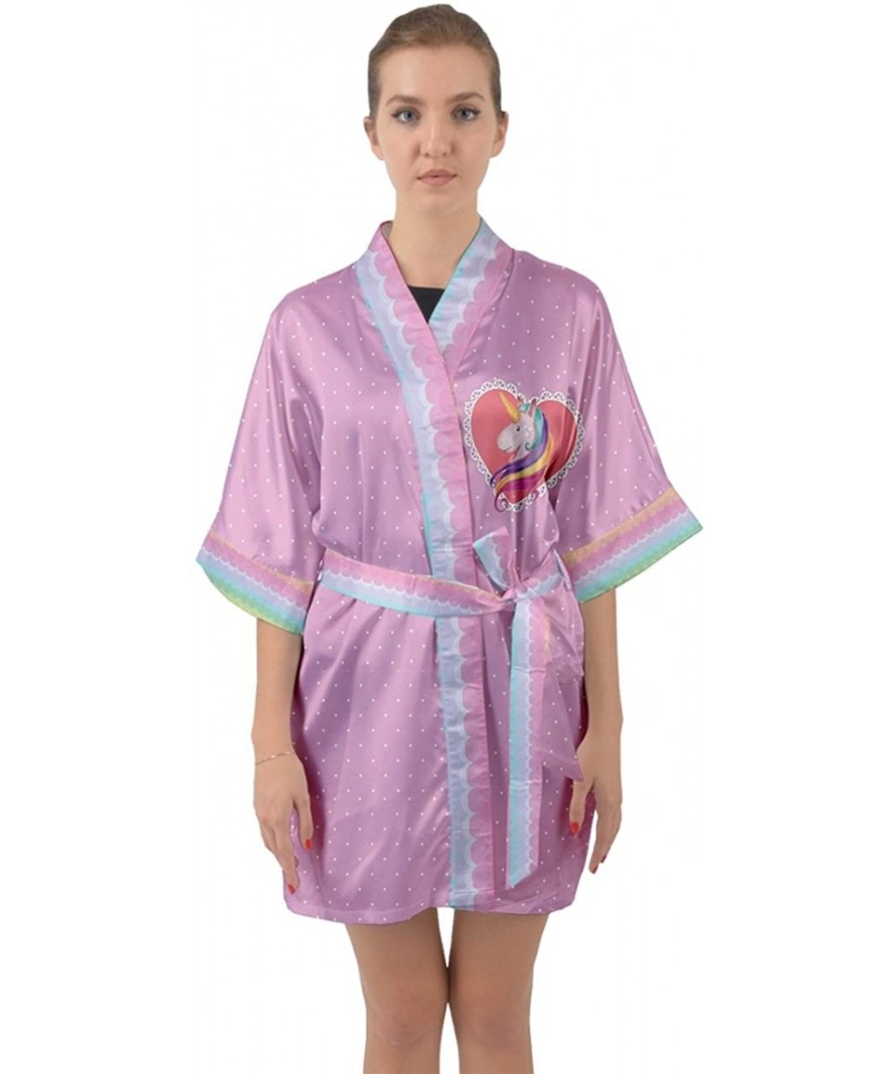 Robes Womens Wedding Party Nightgown Unicorn Costume Satin Sleepwear Kimono Robe- XS-3XL - Plum - CG18EREKUO0