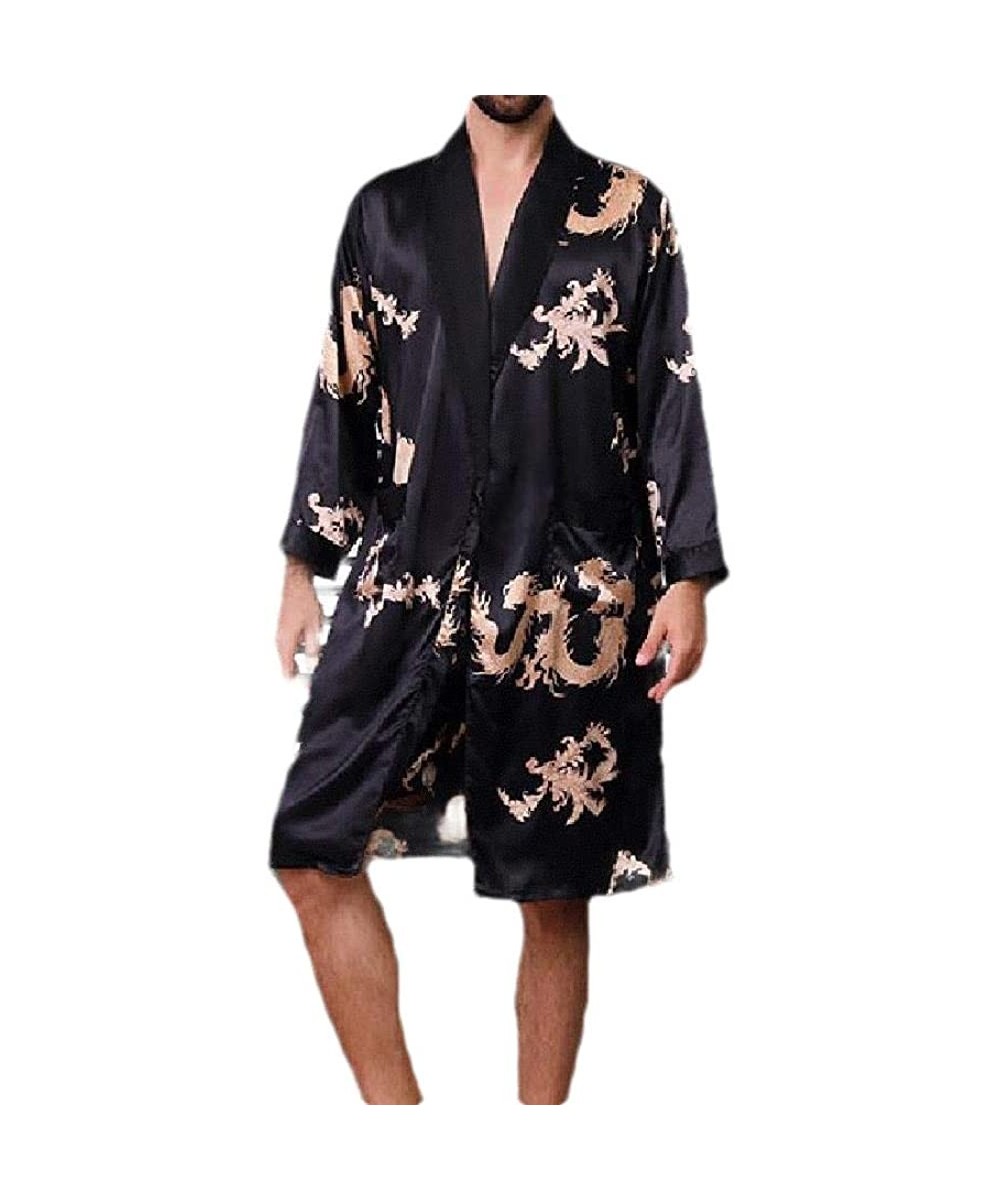 Sleep Sets Mens Light Weight Plus-Size Floral Printed Soft Charmeuse Loungewear - Black - CS199Q6GUAR
