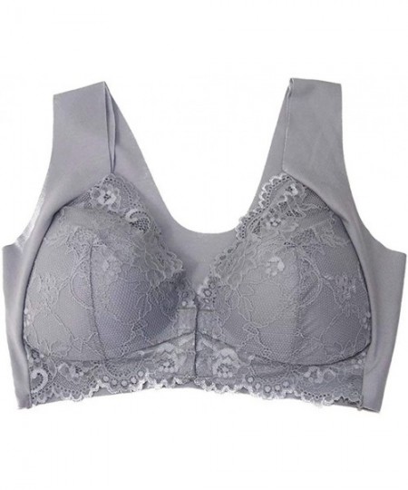 Bras Womens Plus Size Front Close Lace Bra Wireless Push Up Underwear - Grey - C7190L7EL36